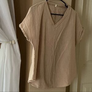 Relaxed V-Neck Tunic Top in Beige